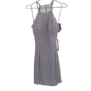 NWT Morgan & Co. Light Purple Shimmery Lace Mini Dress Cut put back size 7